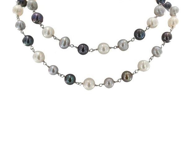 COLLIER EN ARGENT ET PERLES D'EAU DOUCE TEINTÉES